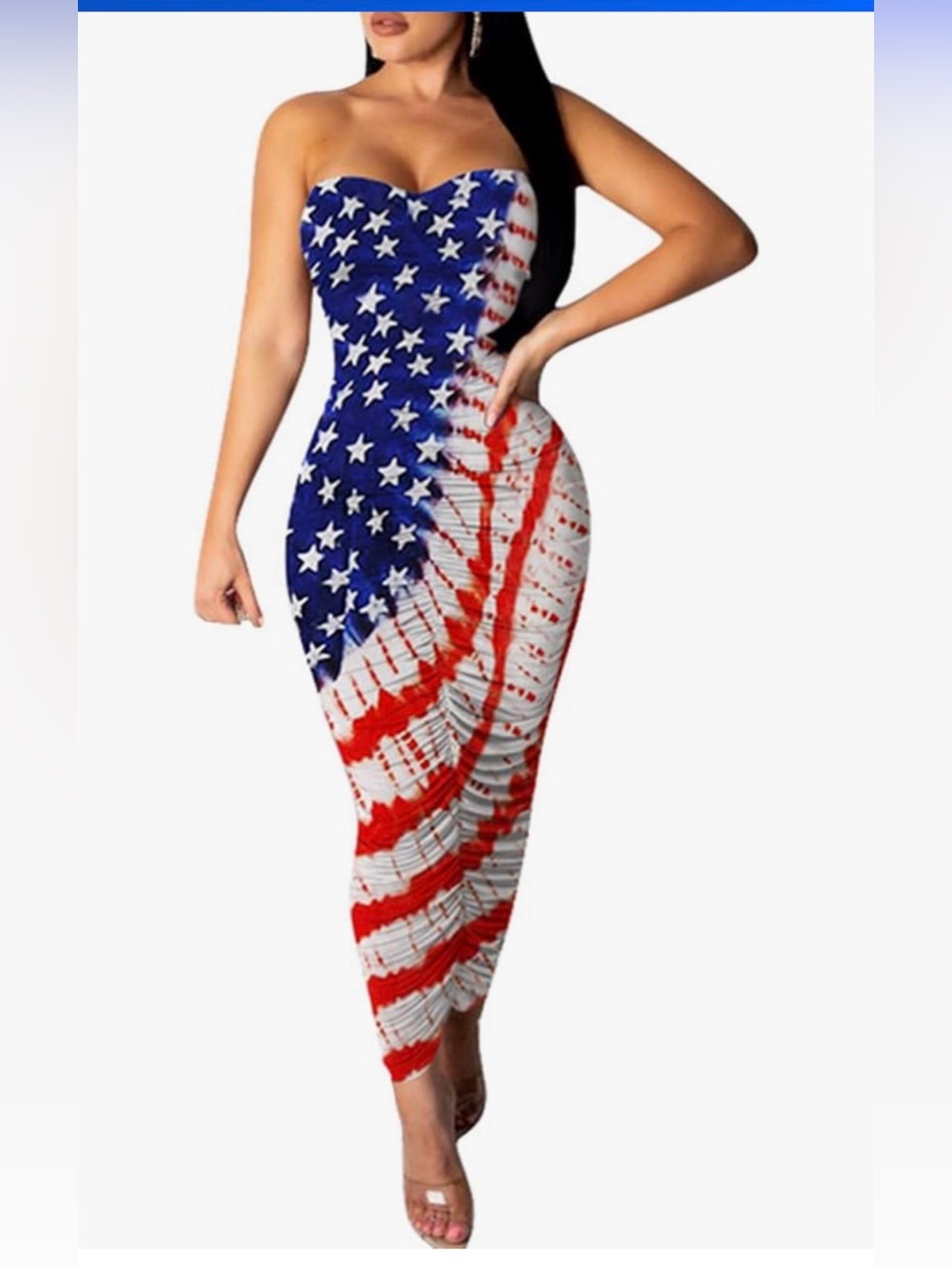 Strapless American Flag Bodycon Dress - Red/White/Blue Forth Of July 250th USA